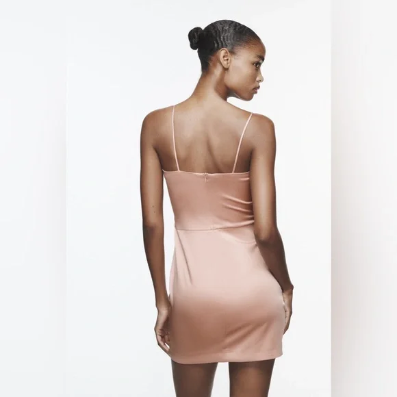 Zara dress satin effect bodycon mini party coctail cut out dusty rose - Picture 6 of 7